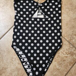 Zara strapless bodysuit with cutouts SIZE: M/L NWT Blue and White Polka Dots